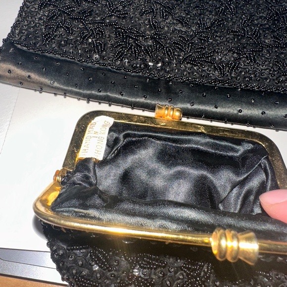 La Regale Vintage Black Beaded Evening Clutch Bags Set  Satin & Bead - Picture 2 of 5